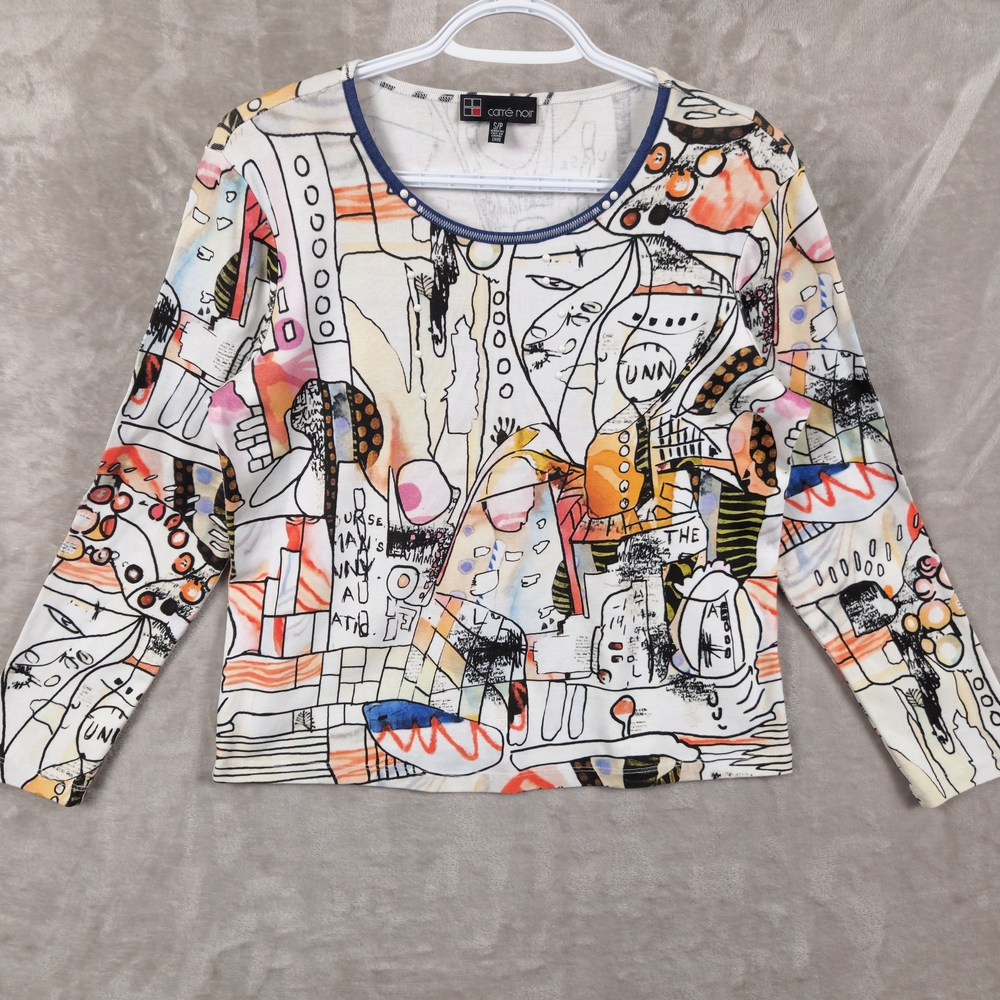 Carre Noir Colorful Abstract Print‎ Art To Wear Women's Top Relaxed Size S